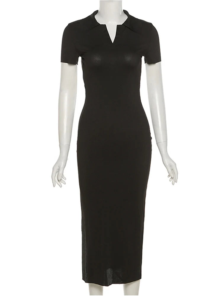 Knitted Short Sleeve Bodycon Maxi Dress Summer Backless Bandage Stretch Lady Dresses