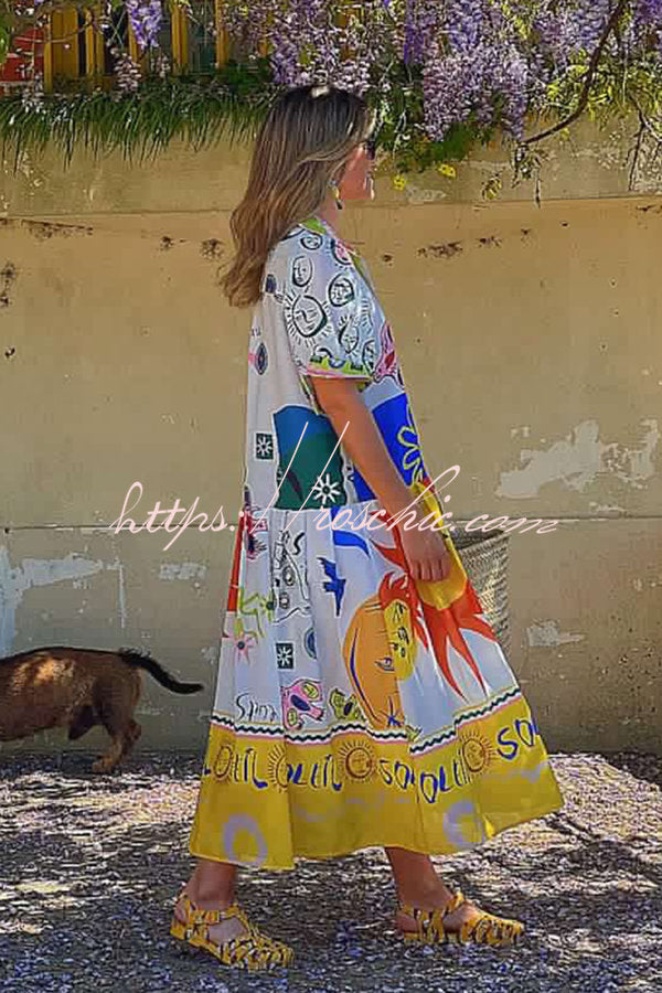 Chasing the Sun Unique Print Pocketed Shirt Midi Dress