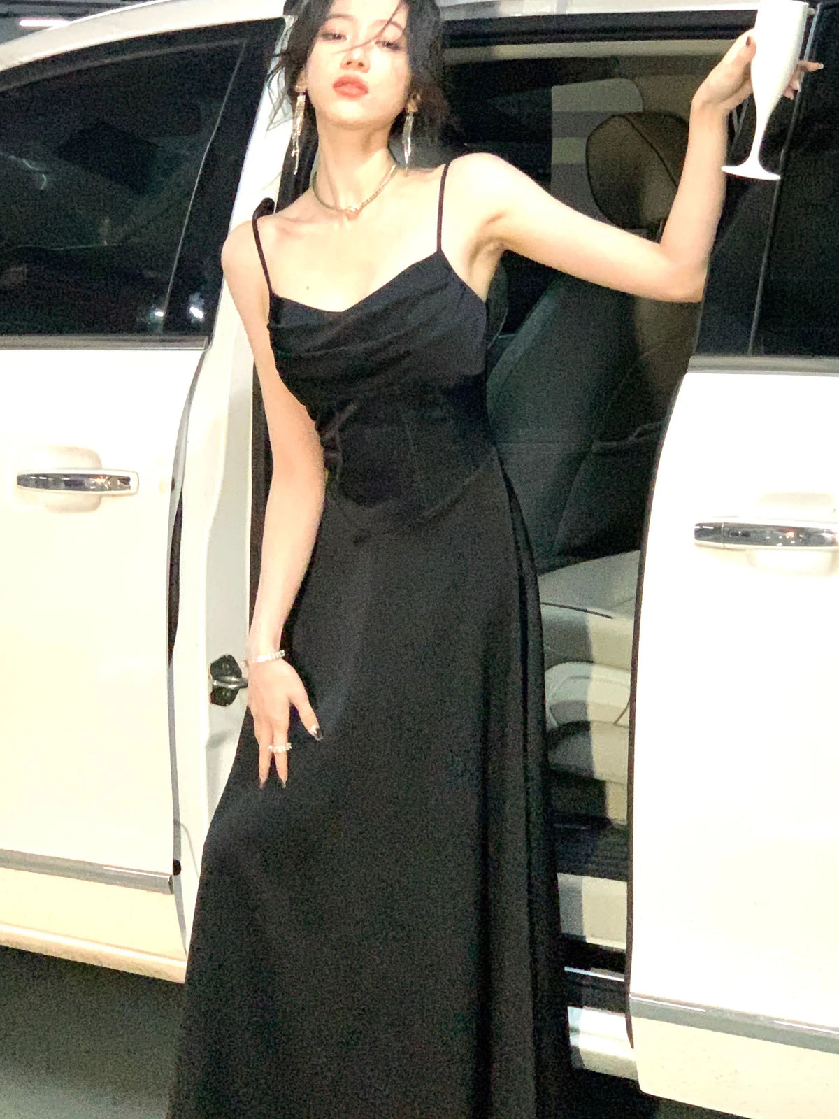 New Summer Satin Midi Dress Slim Spaghetti Strap Party Dresses Wedding Evening Birthday Backless Prom Robe Clothes