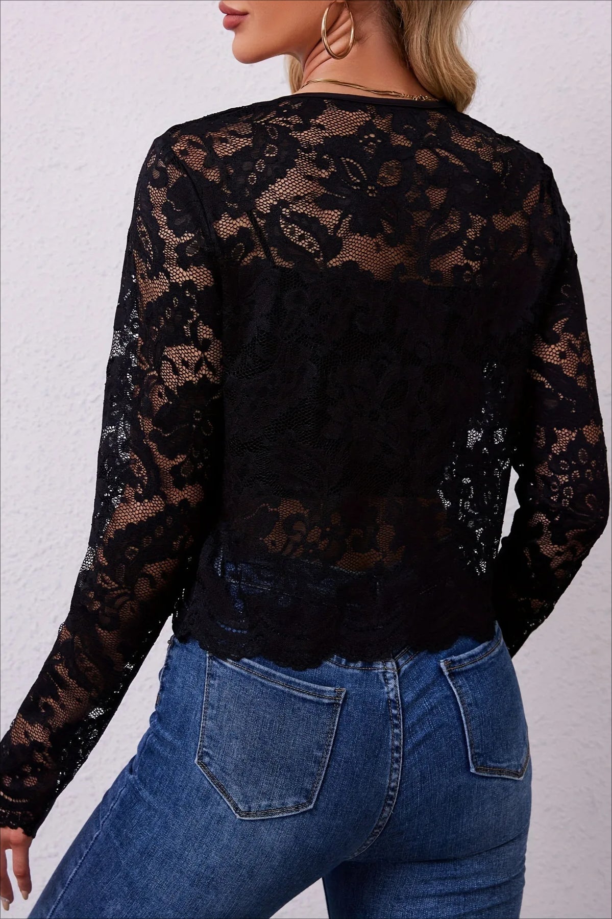 Lace See-through Long Sleeve Cardigan