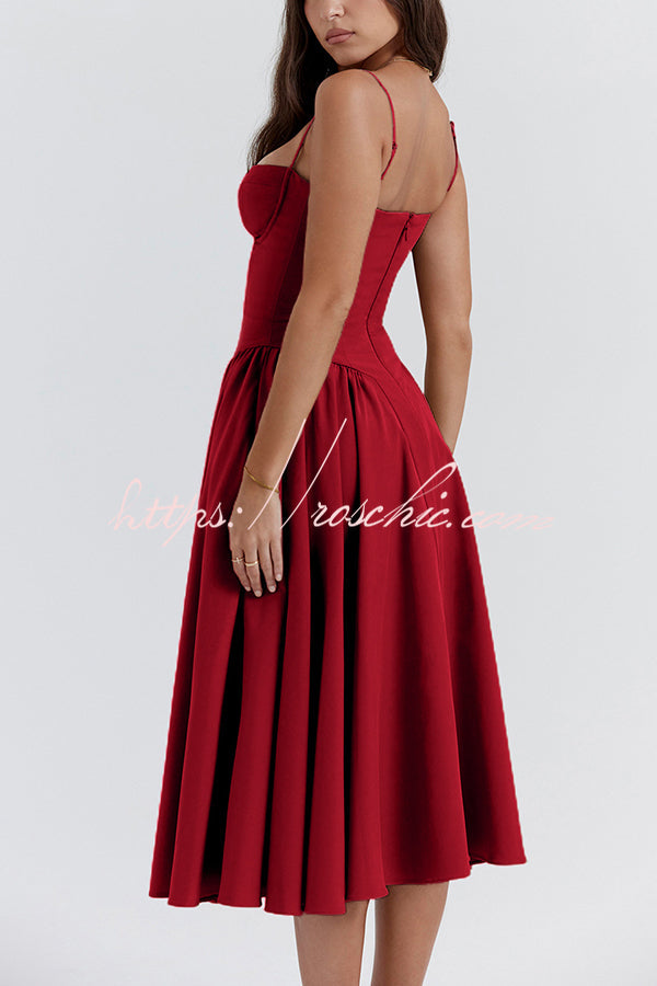 Color Slim Fit Suspender Pocket Midi Dress