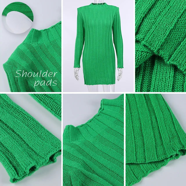 Ribbed ’s Turtleneck Sweater Green Long Sleeve Shrugs Knitwear Jumper Female Knitted Tops Autumn Winter
