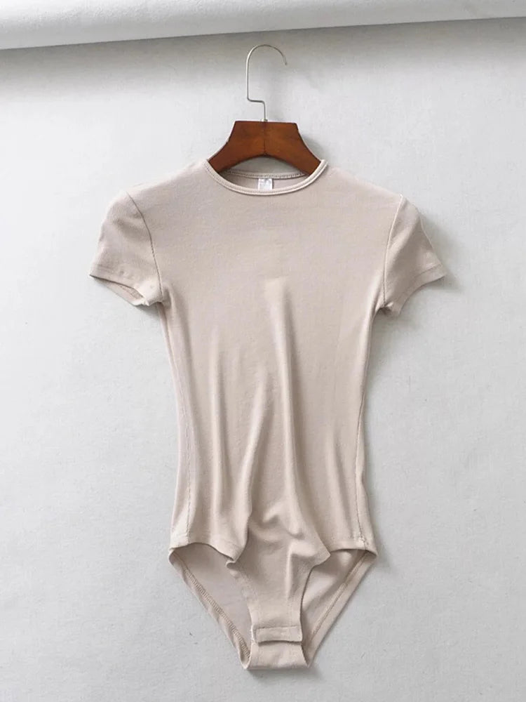 Summer Slim Short-sleeve O-neck Tops Bodysuits Female Rompers Jumpsuits