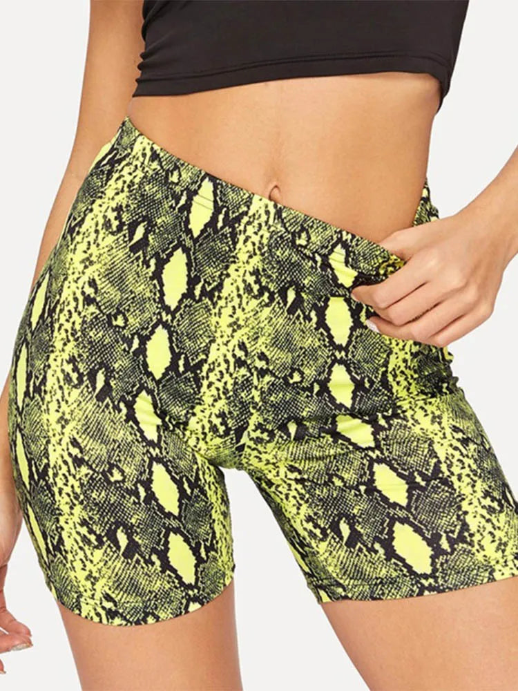 Summer Shorts New Snake Print High Waist Shorts Elastic Waist Short Trousers Trousers Pantalones Cortos Mujer
