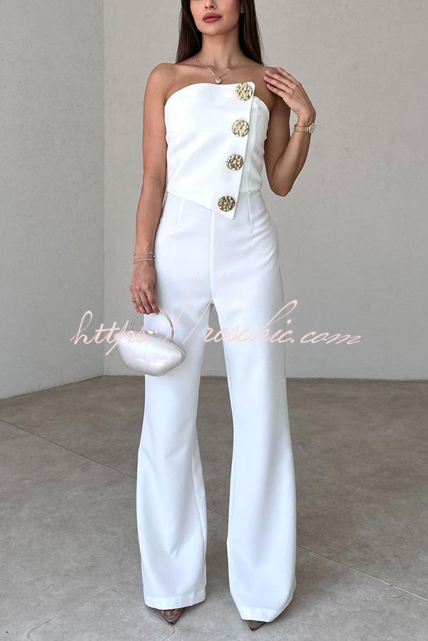 Color Tube Top Gold Button Embellished Bootcut Jumpsuit