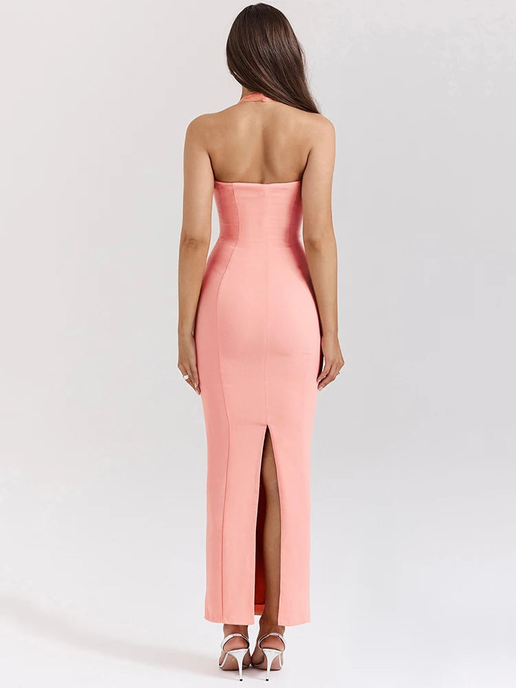 Strapless Halter Maxi Dress for Cut Out Sleeveless Backless Bodycon Club Party Long Dress