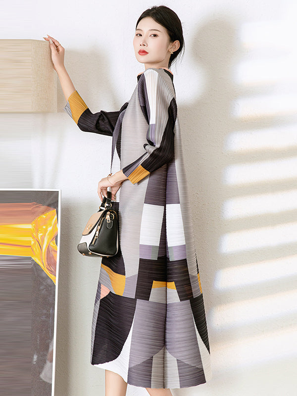 Original Loose Contrast Color Split-joint Midi Dress