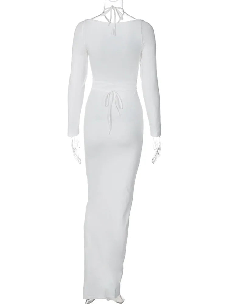 Hollow Out Dress for Lace Up Slim Bodycon Dress ’s Party Temperament Maxi Dresses Woman Clothes New