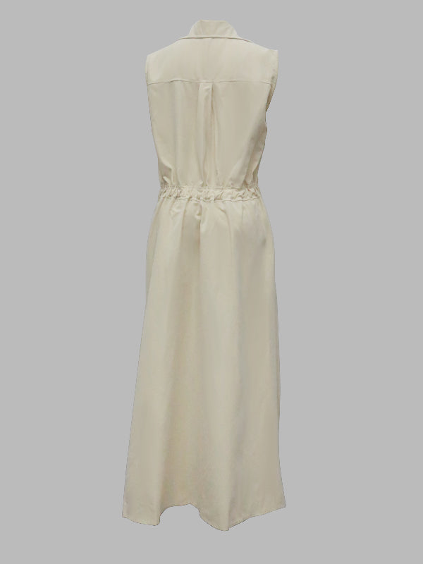 Sleeveless Color Lapel Midi Dresses