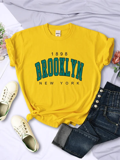 1898 Brooklyn New York Print Short Sleeve T-shirts All-math Crewneck Breathable Female Clothing
