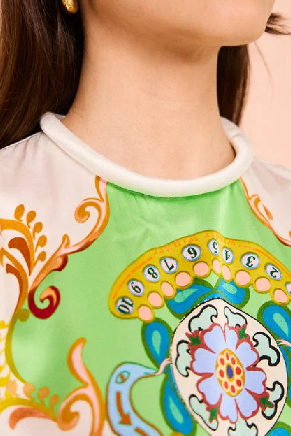 Oil-painted Art Midi Dress With Half Sleeves