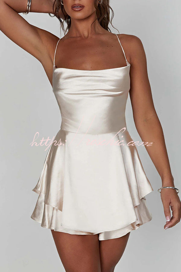 Ruffled Satin Strappy Satin Backless Lace Up Mini Dress