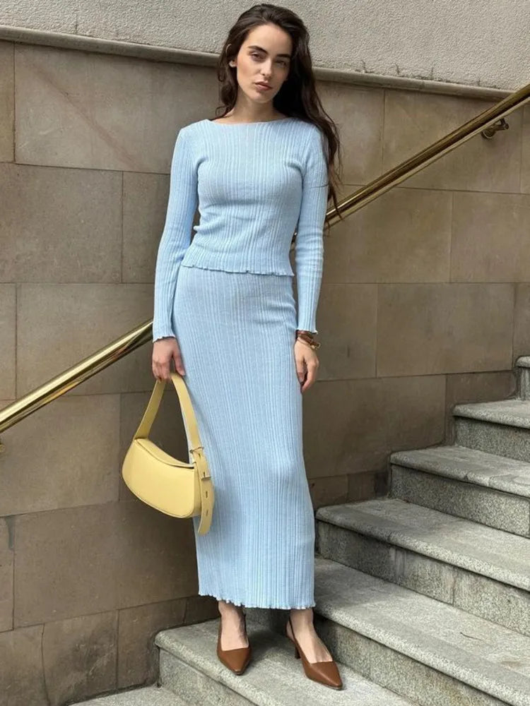Knitted Sweater Long Sleeve Skirt Set Autumn/winter New Two Piece Set Party Club Street Clothing