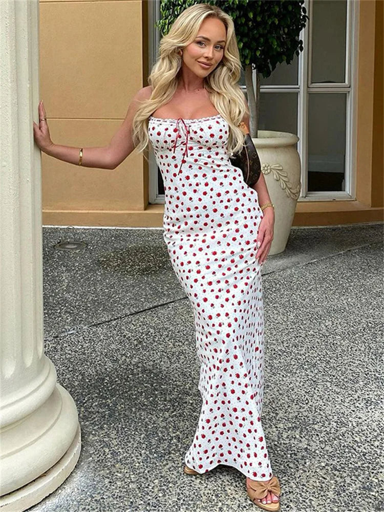 Ruffled Backless Halter Dresses Female Lace High Waist Spaghetti Patchwork Party Dress Summer Maxi Dress New