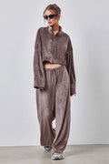 Drawstring Crop Top and Wide Leg Pants Two Piece Set