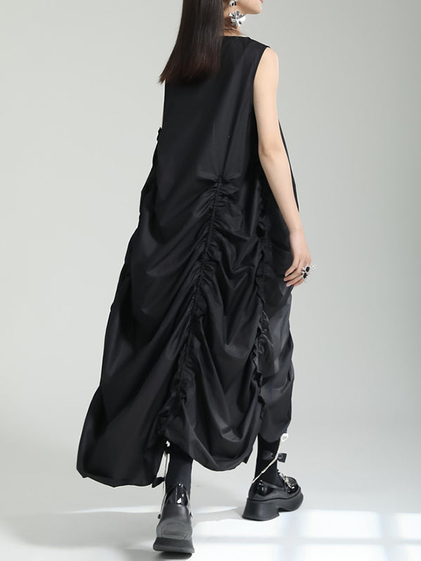 Irregular Clipping Loose Color Round-neck Midi Dresses