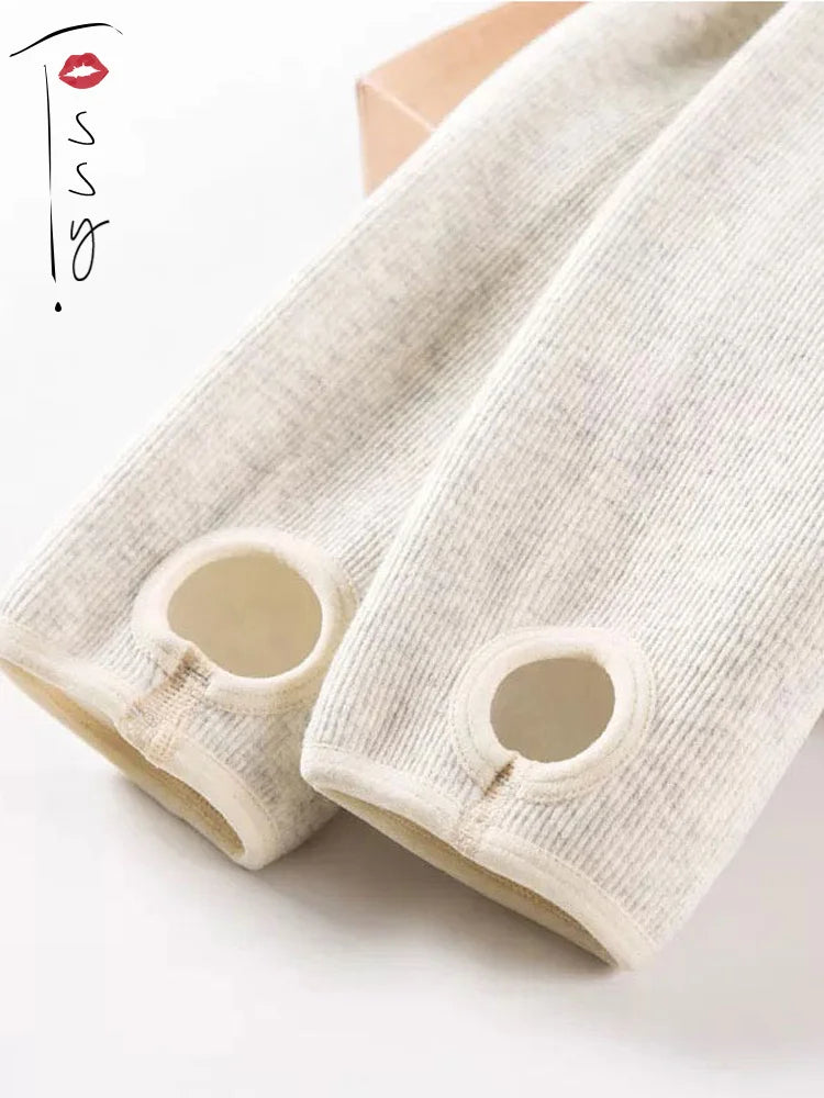 Warm Fleece Lined Super Thick Warm Leggings Winter Spandex Ribbed Slim Pattern Leggins Winter High Waist Basic Pants
