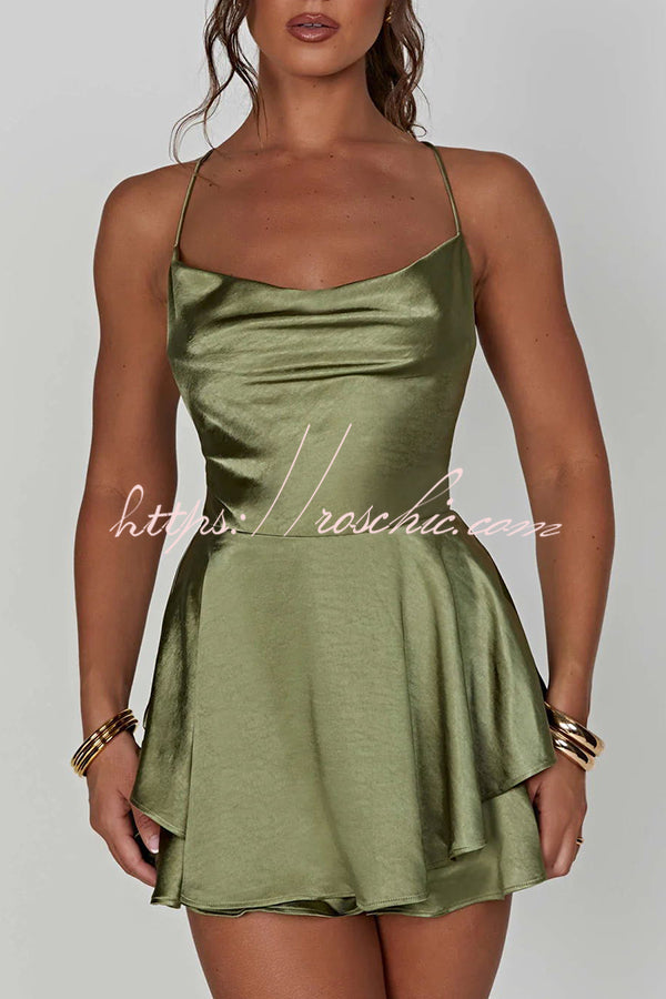 Ruffled Satin Strappy Satin Backless Lace Up Mini Dress