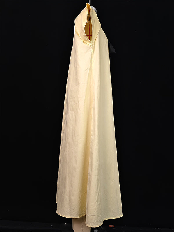 A-line Loose Pleated Tied Round-neck Midi Dresses