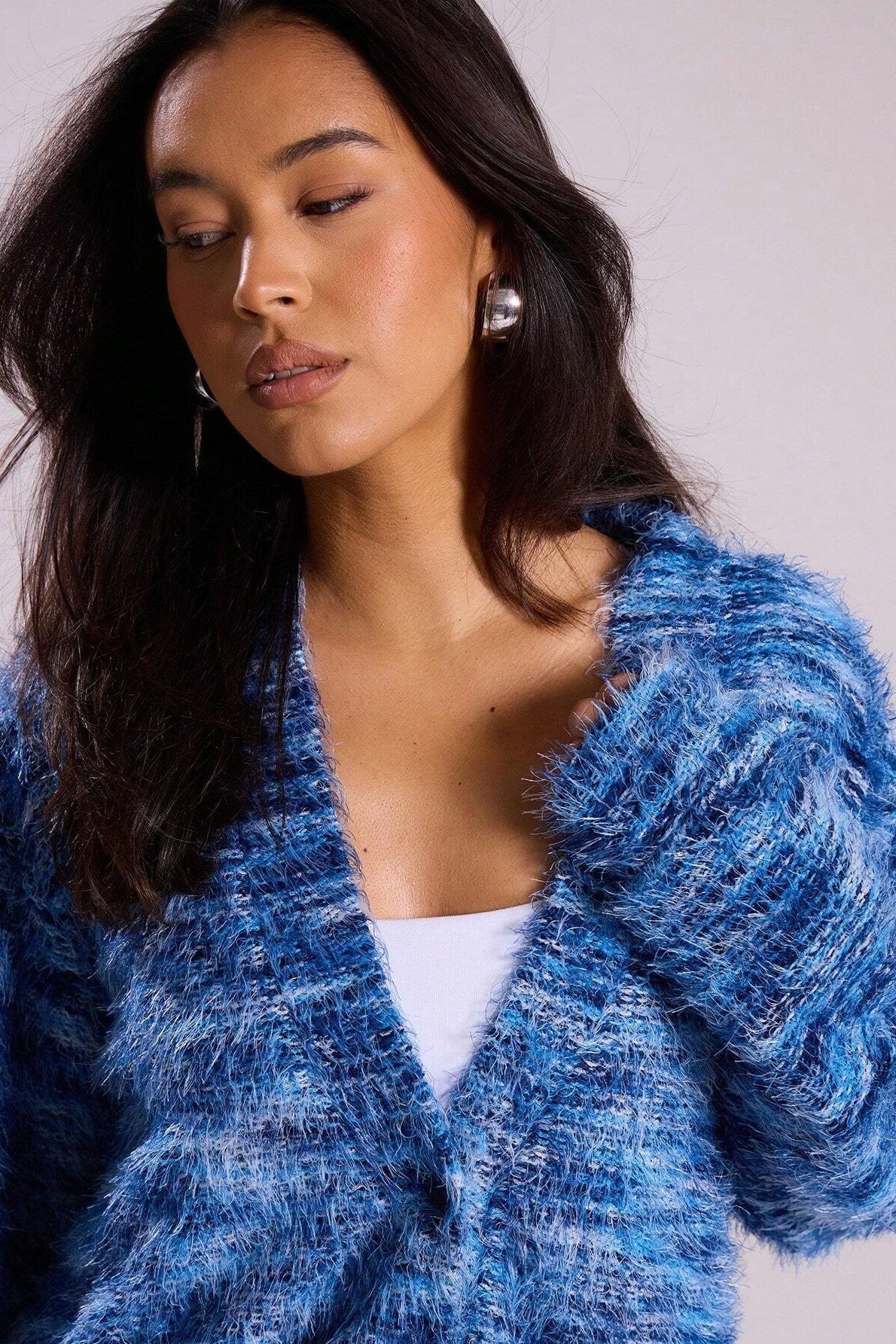 New Retro Deep V-neck Maillard Plush Long-sleeve Knit Cardigan