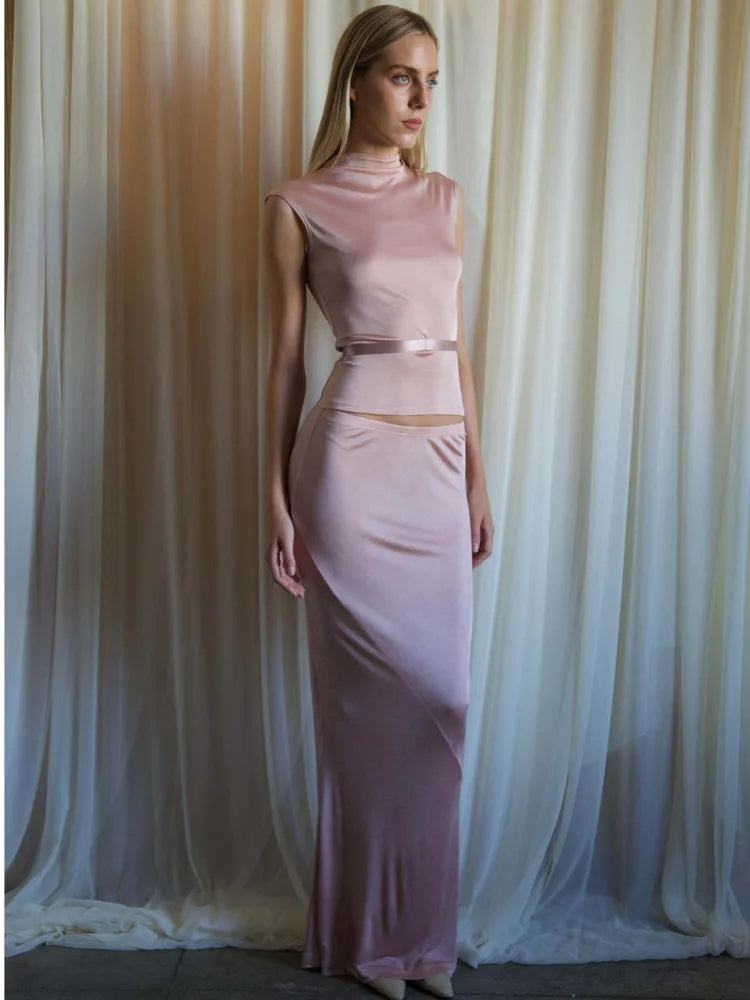 Sleeveless Round Neck Slim Fit Top and Skirt Set for ’s Autumn Winter New Party Two-piece Set