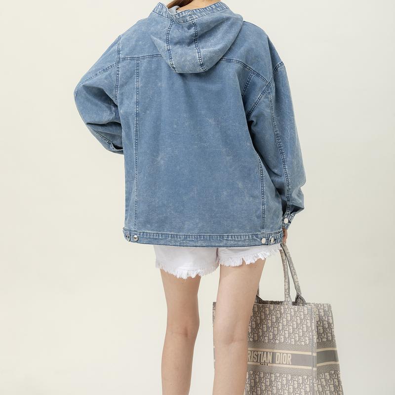 Denim Hooded Sweatshirt With