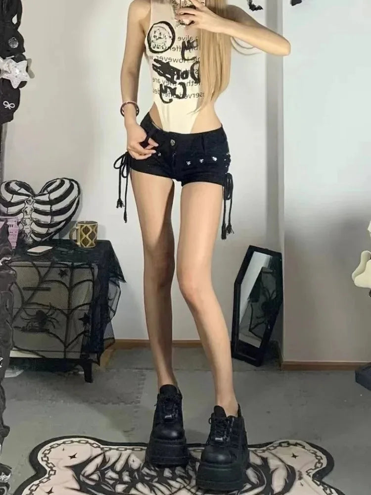 Shorts Skinny Creativity Lace-up Popular Daily Personality Students Holiday American Retro Leisure