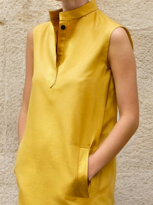 Sleeveless Color Split-side Lapel Midi Dresses Shirt Dress