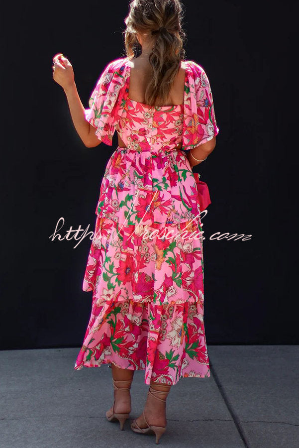 It's All Special Cutout Waist Tiered Midi Dress