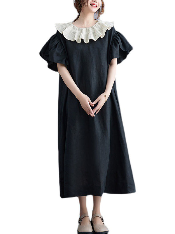 Original Falbala Contrast Color Midi Dress