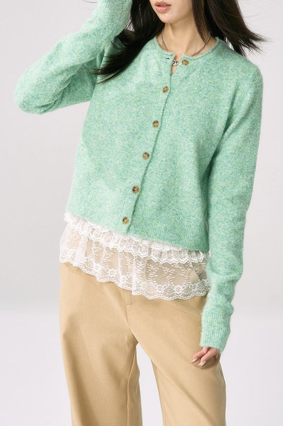 Green Knit Cuffed Cardigan