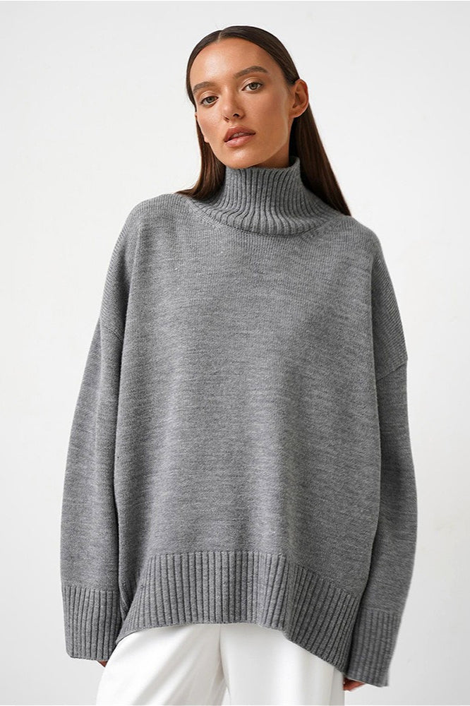 High Neck Slouchy Slim-fit Knit Sweater
