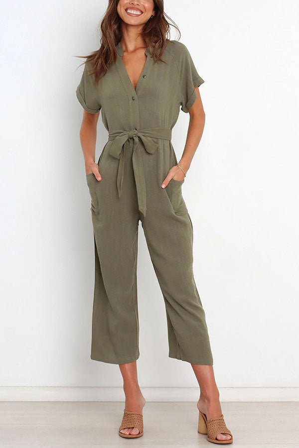 Something About Her Pocketed Button Straight Leg Jumpsuit