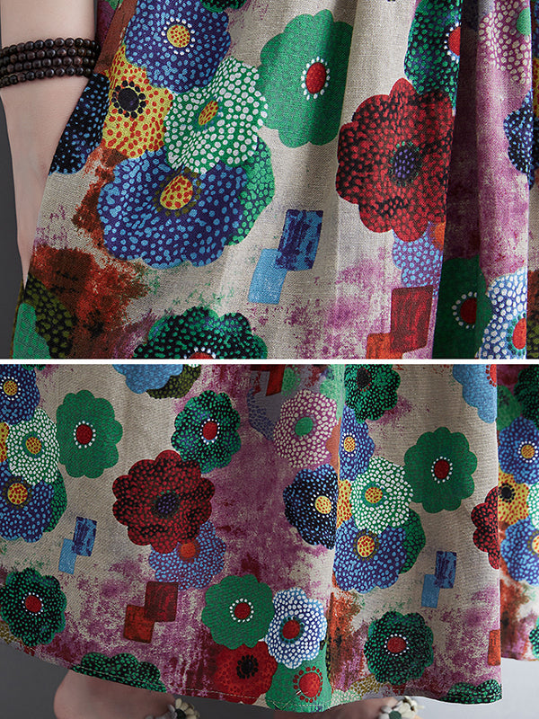 Loose Multi-colored Printed Midi Dress