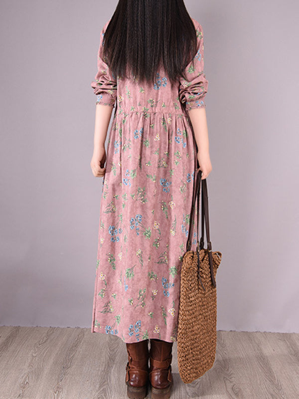 Printed Ramie Cotton Loose Midi Dress