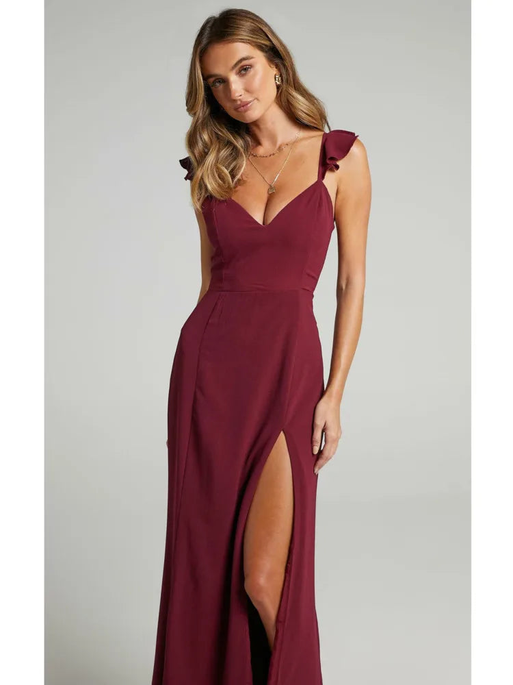 Sleeveless High Slit Bodycon Party Club Evening Dress Pleated High Waisted Vestido Slim Long Dress