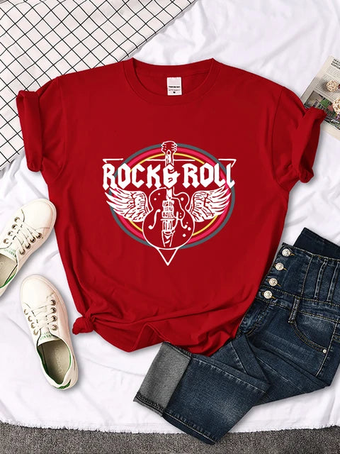 Rock Roll Electric Guitar Printed T-shirt Comfortable Tops Breathable Cool Short Sleeve O-neck Street Tee Clothing