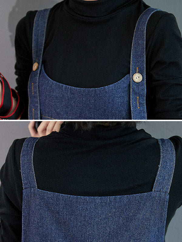 Simple Denim Buttoned Overalls&dress