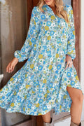 Print Loose Long Sleeve Midi Dress