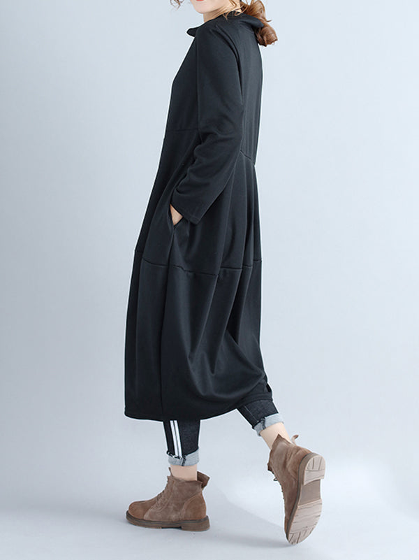 Loose Color Hooded Midi Dresses
