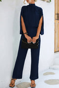 Color Slit Back Lace Up Hollow Long Sleeve Jumpsuit