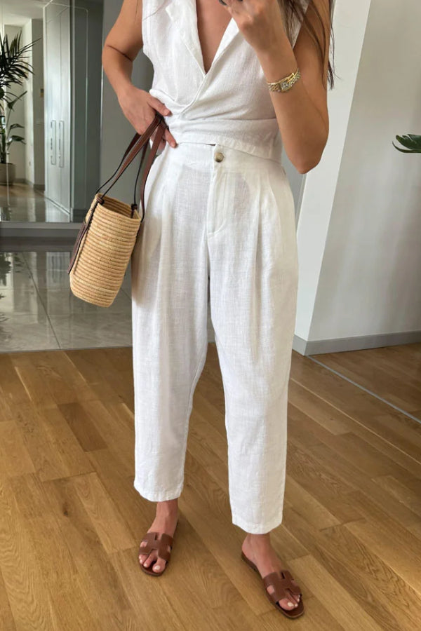 Lapel Vest & Pants Cotton Linen Two-piece Set