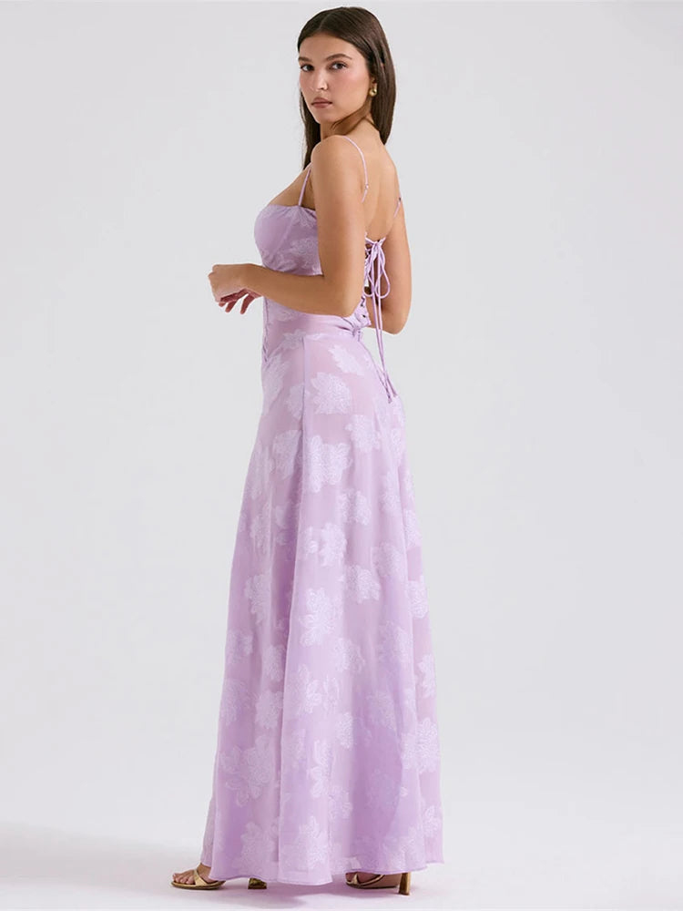 Print Backless Maxi Dress for New Spaghetti Strap Sleeveless Loose A-line Club Party Long Dress