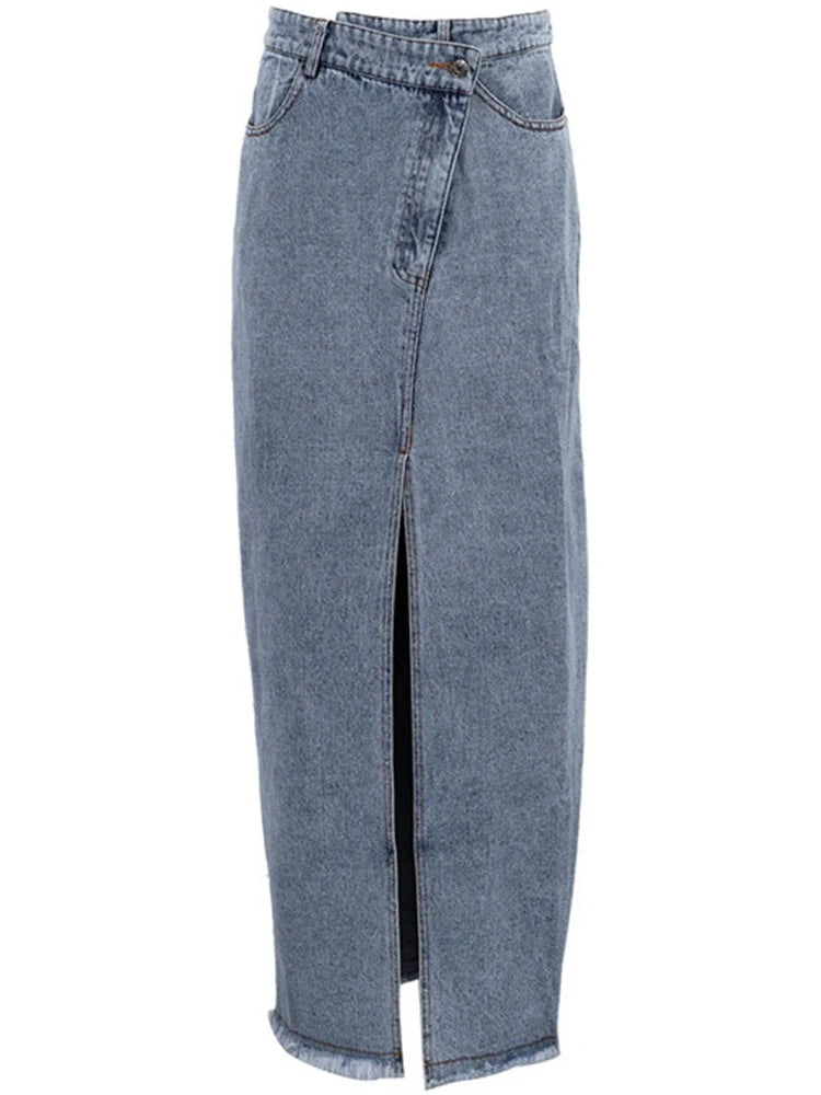 New High Waist Denim Skirts Spilt Out Maxi Jean Skirt Summer Holiday Long Skirts