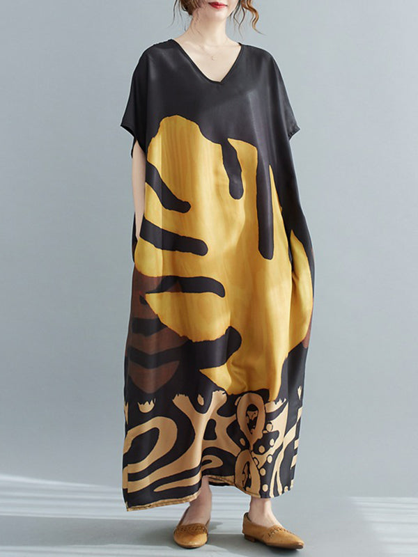 Loose Leaf Printed Midi Dress