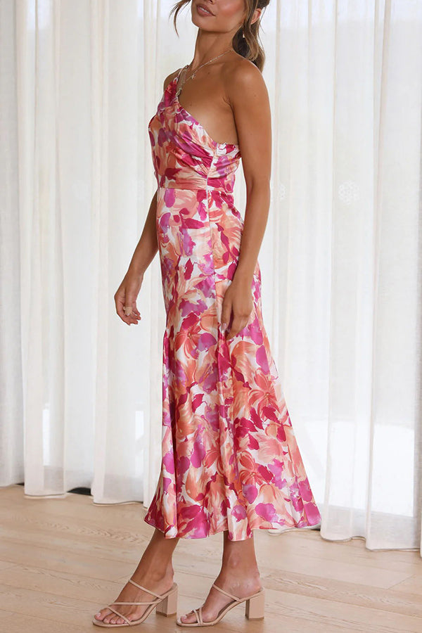 Buy Myself Flowers One Shoulder Midi Dress