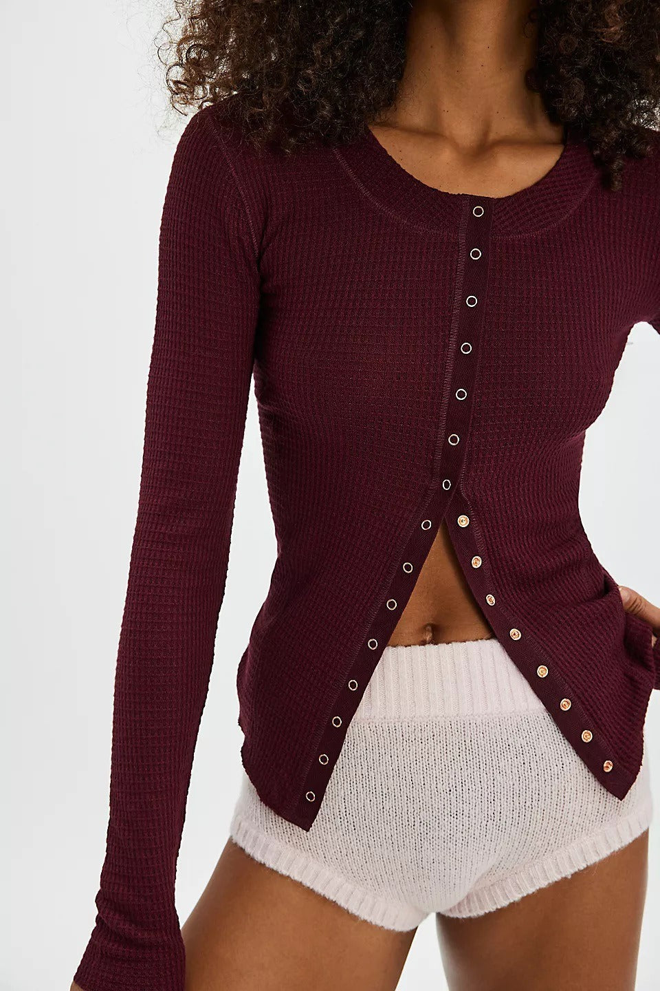 Single-button Fitted Long-sleeve Knit Cardigan