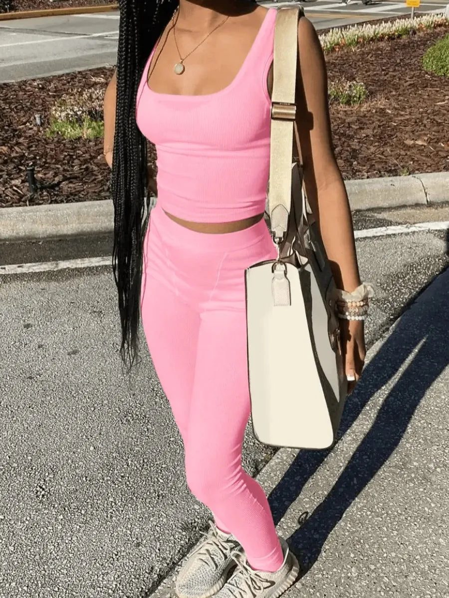 Tracksuit Round Neck Letter Print Short Sleeve Top Outfits Fitness Two Pieces Pants Set