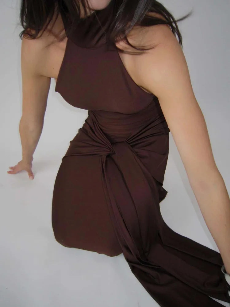 Sleeveless Backless Lace Up Evening Dress ’s Slim Fit Maxi Dress Female Elegance Party Vesidos