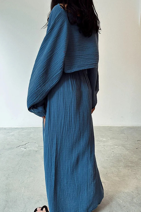 Slit Cotton and Linen Two-piece Set